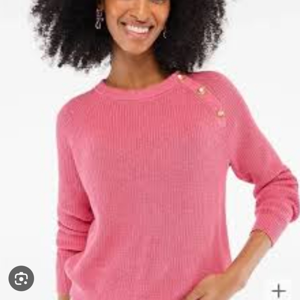J.Crew Pink Raglan Crewneck Sweater With Buttons On The Shoulder Size XL